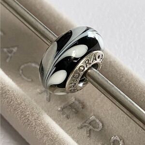 Authentic Pandora Sterling Silver Black/ White Swirl Murano Charm ~ Retired